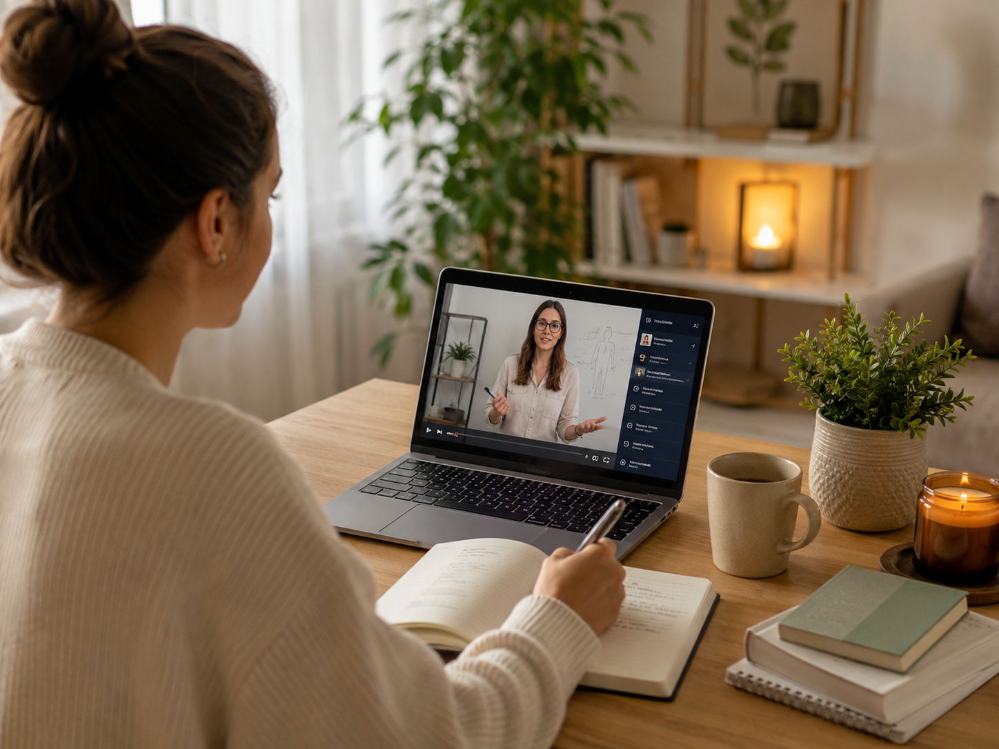 Élève suivant un module en ligne depuis chez elle